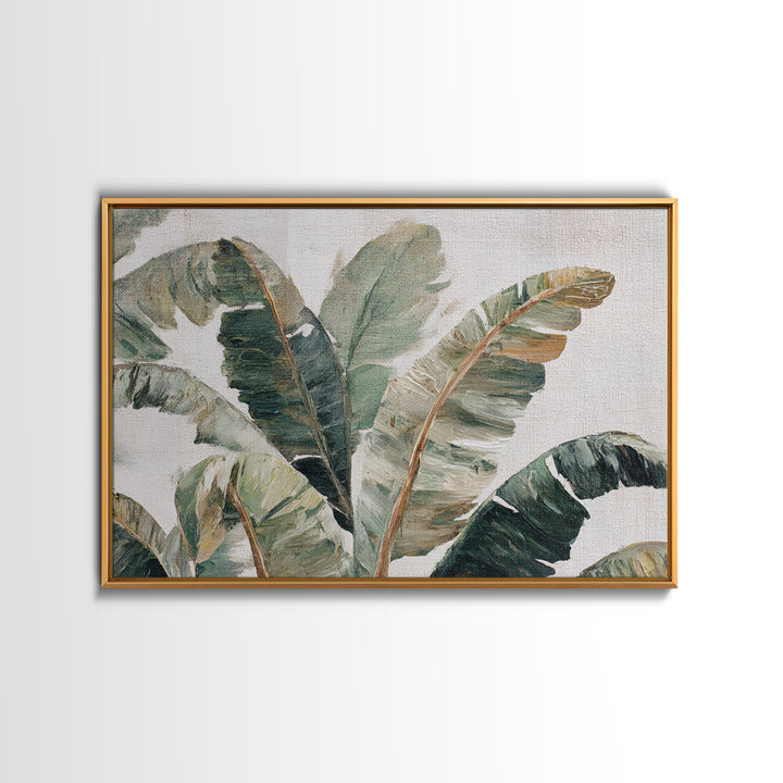 Tropical Palm Leaf Painting Framed Canvas Print, Wall Art, Textured Wall Art, Living Room Decor, Watercolor Art, WAL-3x2-20