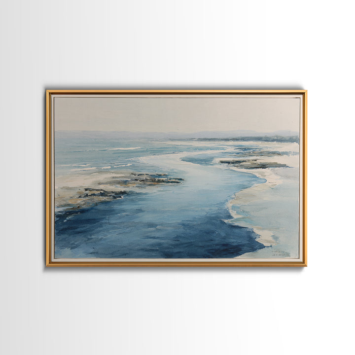 Coastal Aerial Water Study Framed Canvas Print, Wall Art, Contemporary Art, Living Room Decor, Fine Art, Mid Century Modern, WAL-3x2-39