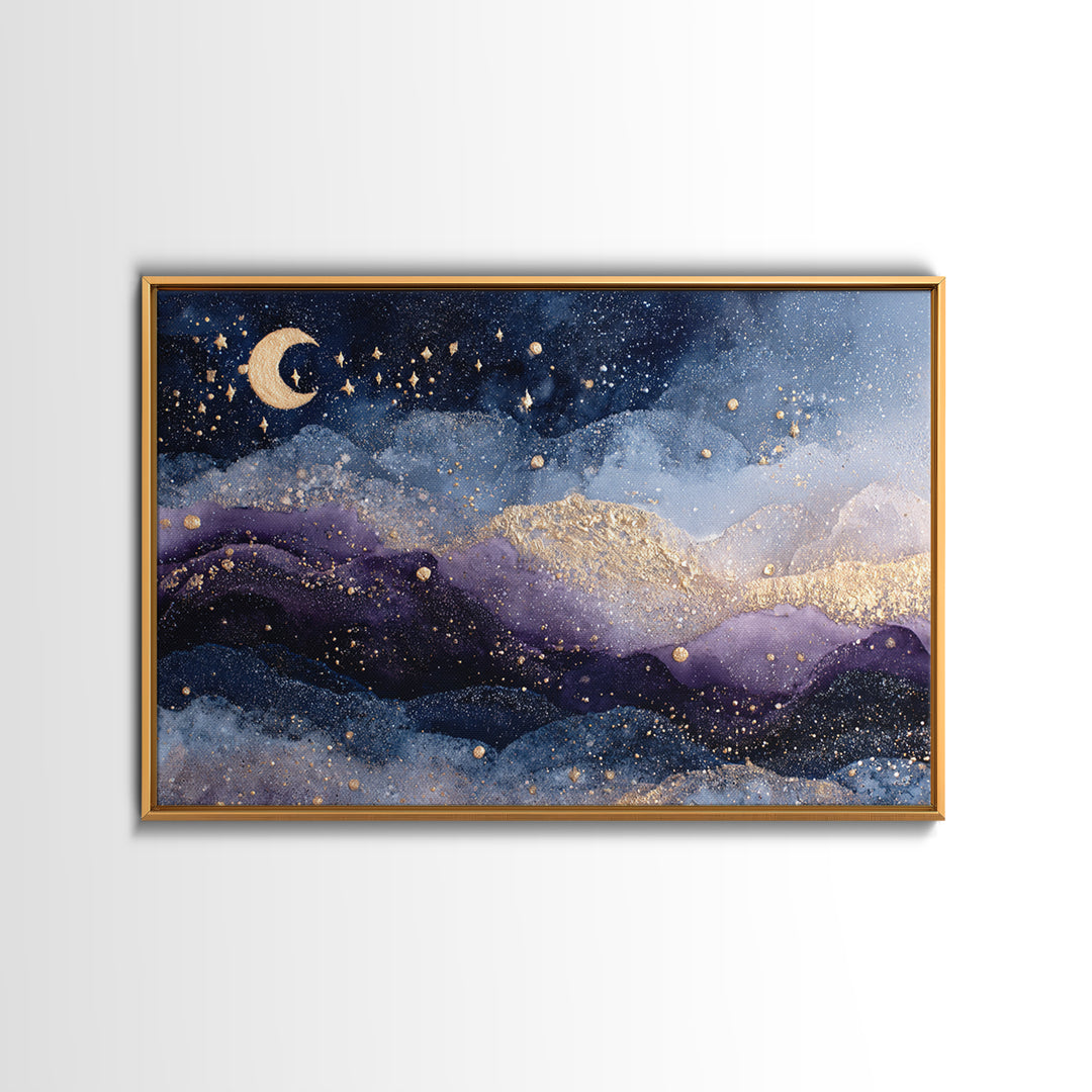 Celestial Moon and Stars Artwork Canvas Print, Wall Art, Home Decor Gift, Living Room Decor, Fine Art, Neutral Decor, WAL-3x2-42