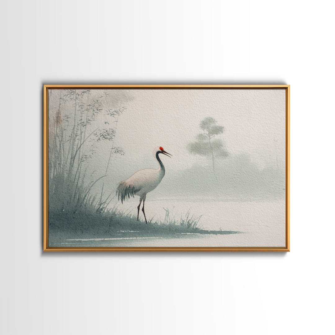 Monochrome Ink Crane Composition Canvas Print, Wall Art, Wood Wall Art, Living Room Decor, Abstract Art, Textured Painting, WAL-3x2-52