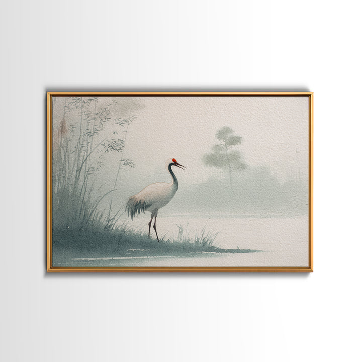 Monochrome Ink Crane Composition Canvas Print, Wall Art, Wood Wall Art, Living Room Decor, Abstract Art, Textured Painting, WAL-3x2-52