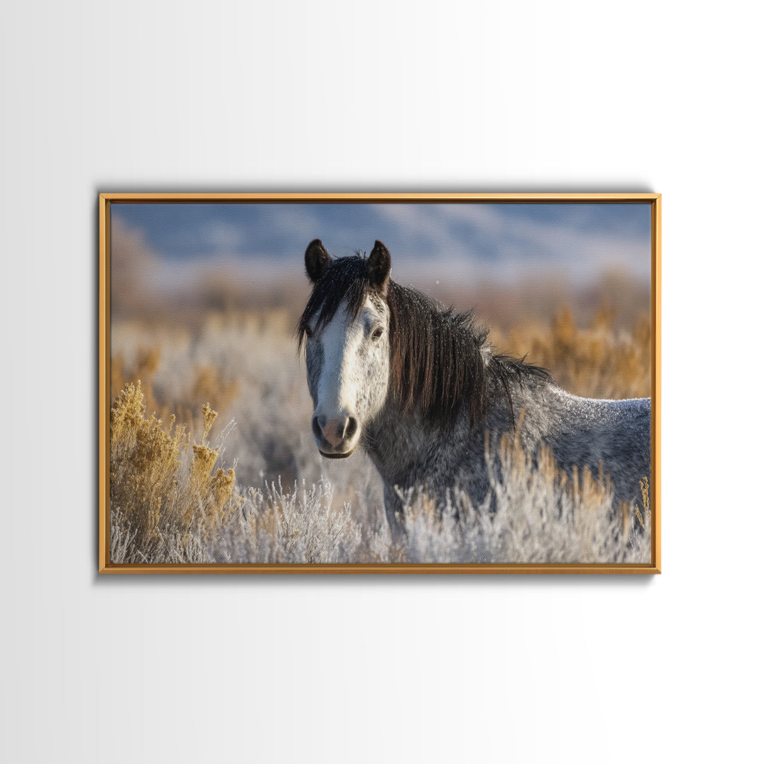Wild Horse Portrait Framed Canvas Print, Wall Art, Abstract Wall Art, Living Room Decor, Fine Art, Contemporary Art, WAL-3x2-65