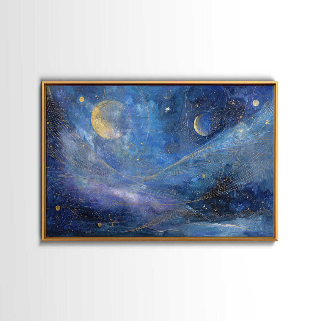 Celestial Moon and Stars Artwork Canvas Print, Wall Art, Home Decor Gift, Living Room Decor, Fine Art, Neutral Decor, WAL-3x2-66