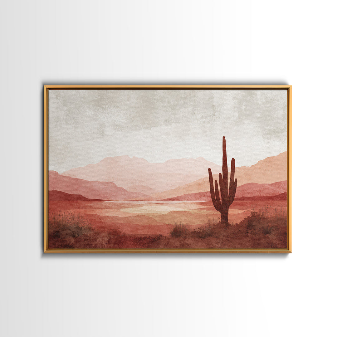 Desert Landscape in Warm Terracotta Tones Canvas Print, Wall Art, Metal Wall Art, Living Room Decor, Oil Painting, WAL-3x2-83