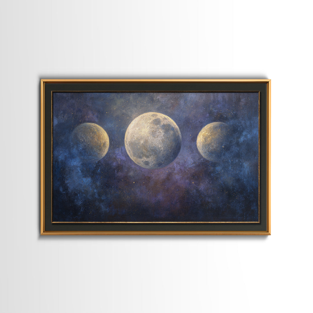 Celestial Moon and Stars Artwork Framed Canvas Print, Wall Art, Digital Print, Living Room Decor, Fine Art, Luxury Decor, WAL-3x2-90