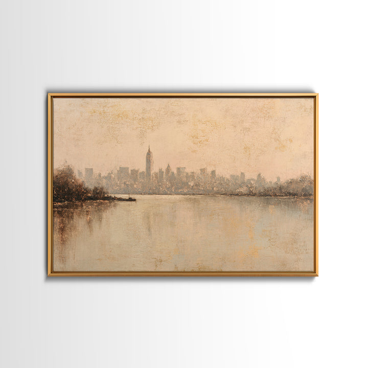 Urban Skyline in Muted Evening Color Canvas Print, Wall Art, Wood Wall Art, Living Room Decor, Fine Art, Textured Painting, WAL-3x2-94