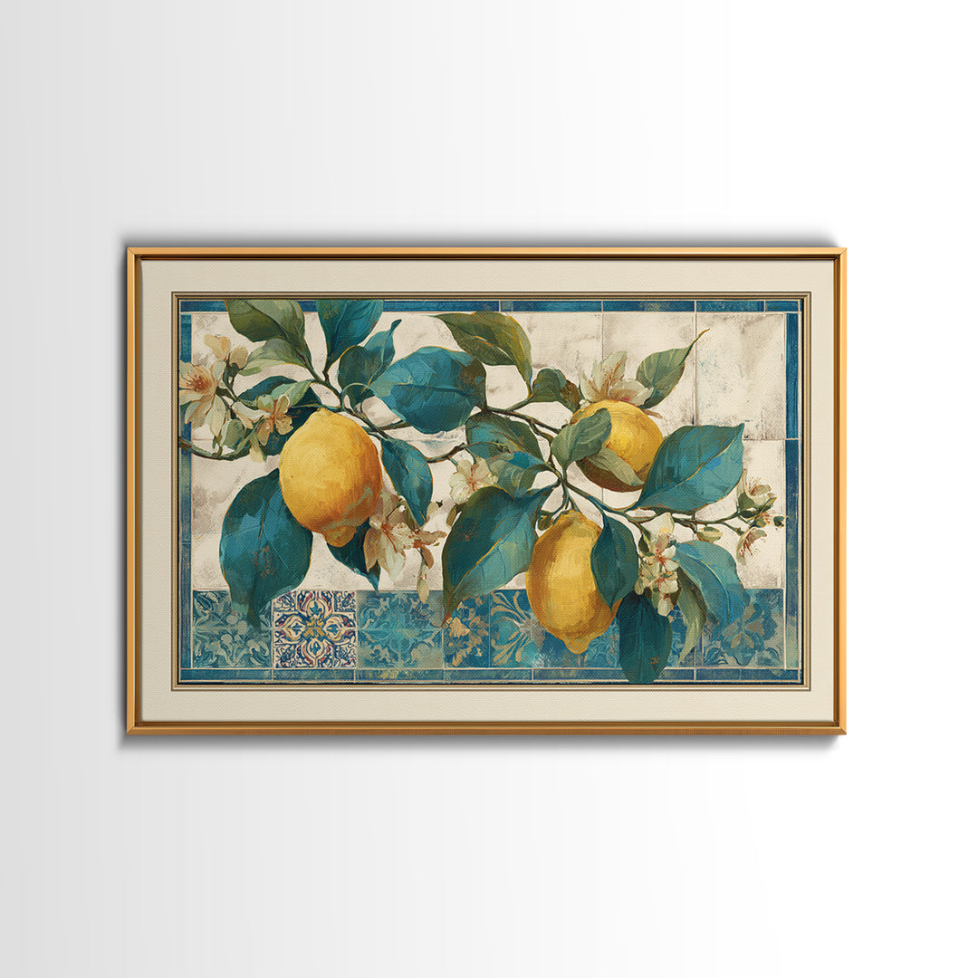 Mediterranean Lemon Branch Still Life Canvas Print, Wall Art, Prints Wall Art, Living Room Decor, Oil Painting, WAL-3x2-98