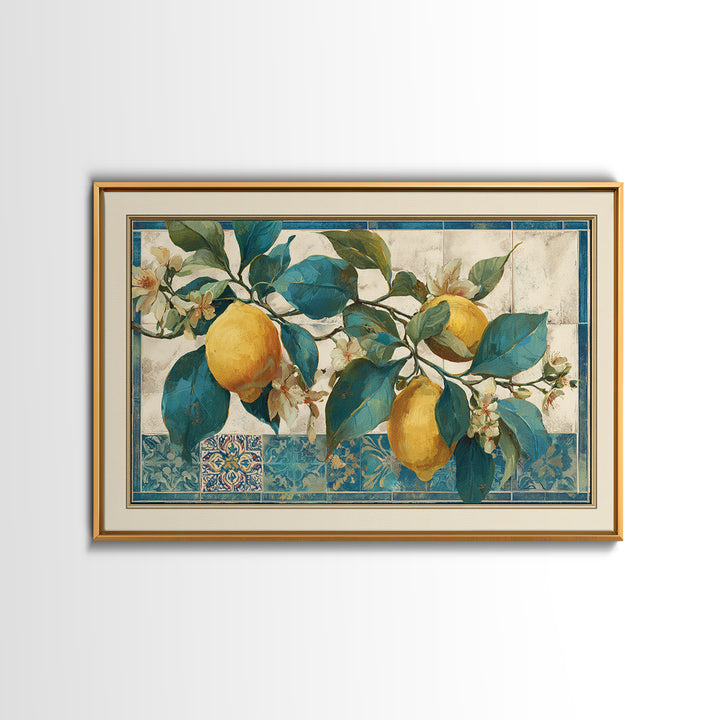 Mediterranean Lemon Branch Still Life Canvas Print, Wall Art, Prints Wall Art, Living Room Decor, Oil Painting, WAL-3x2-98