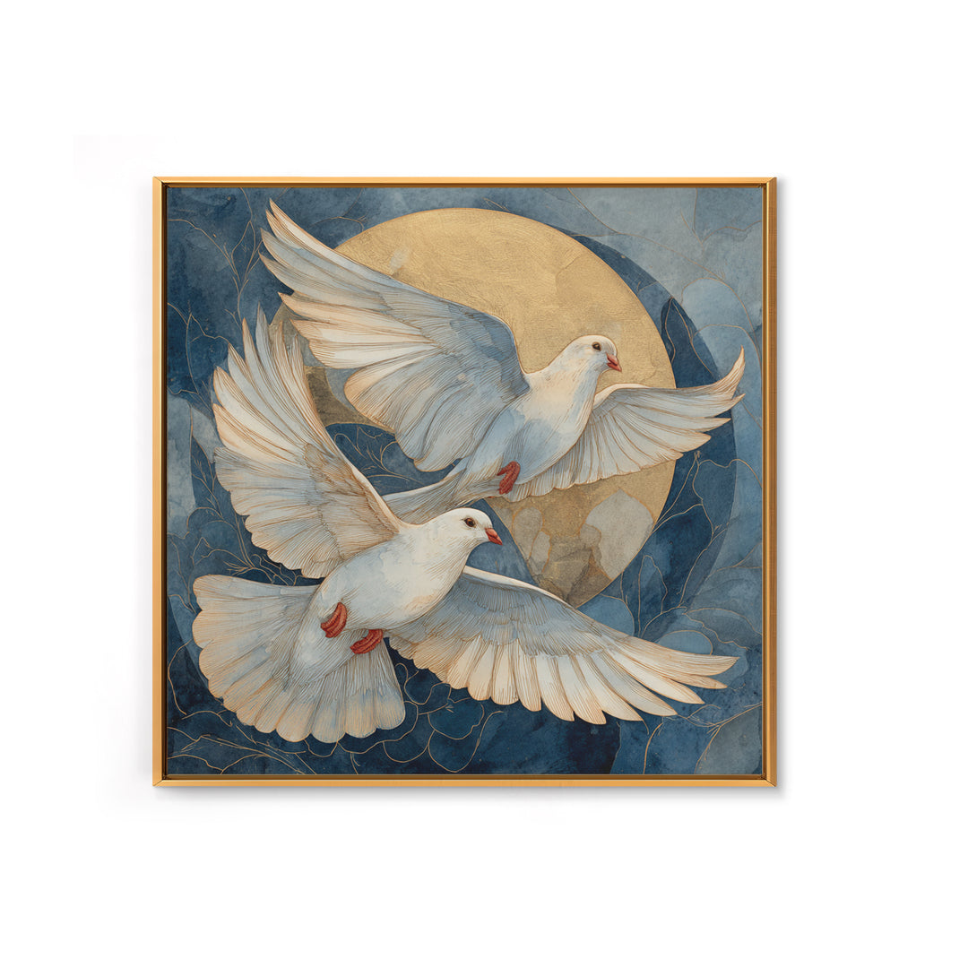 Doves Flying Through Soft Golden Light Framed Canvas Print, Wedding Art, Printable Art, Living Room Decor, Fine Art, Romance, WED-1x1-11