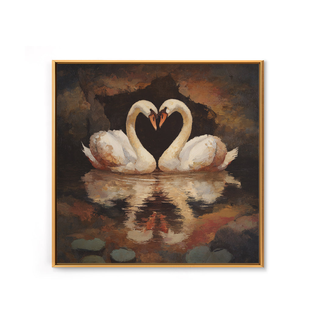 Two Swans Forming a Heart on Dark Canvas Print, Wedding Art, Unique Wedding Gift, Living Room Decor, Fine Art, Romance, WED-1x1-26