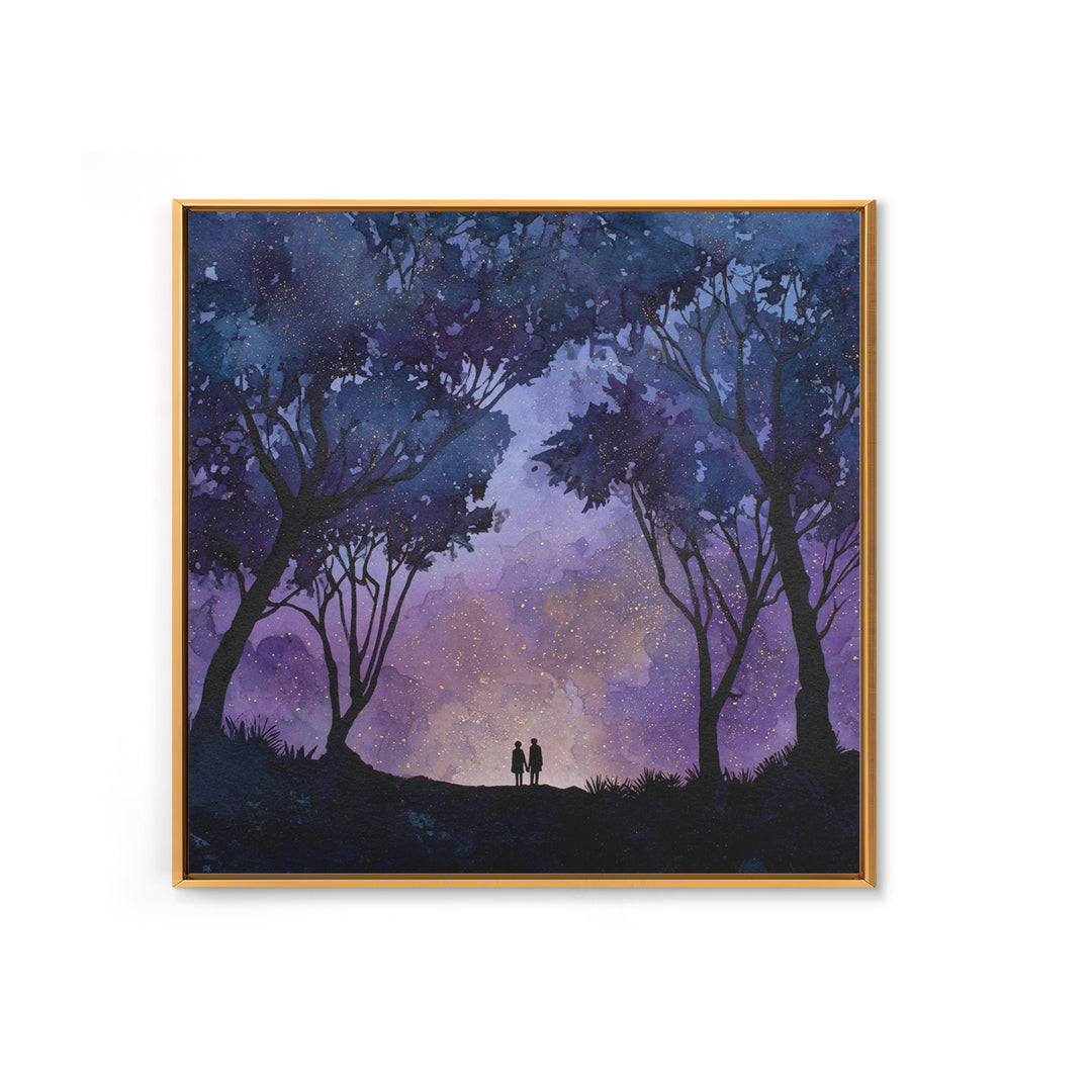 Couple Silhouette Beneath Moonlit Trees Framed Canvas Print, Wedding Art, Personalized Wedding, Living Room Decor, Romance, WED-1x1-29
