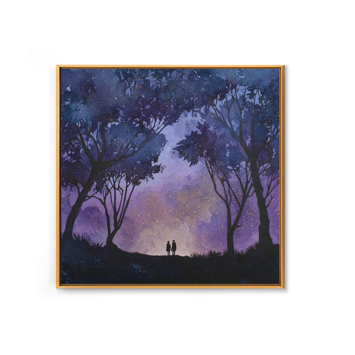 Couple Silhouette Beneath Moonlit Trees Framed Canvas Print, Wedding Art, Personalized Wedding, Living Room Decor, Romance, WED-1x1-29