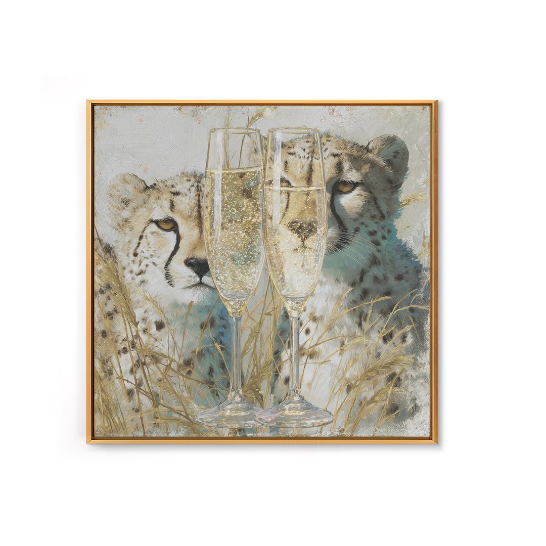Champagne Glasses with Delicate Sparkle Canvas Print, Wedding Art, Bride and Groom, Living Room Decor, Oil Painting, Romance, WED-1x1-30