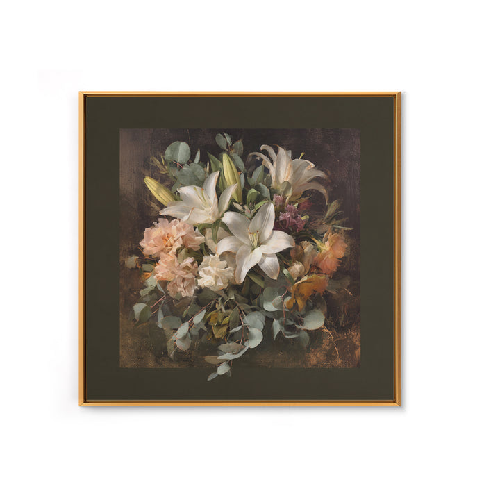 White Lilies and Eucalyptus Arrangement Framed Canvas Print, Wedding Art, Wedding Poster, Living Room Decor, Abstract Art, WED-1x1-33