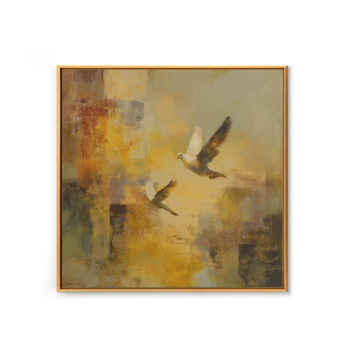 Doves Flying Through Soft Golden Light Canvas Print, Wedding Art, Jewish Art, Living Room Decor, Romance, Personalized Wedding, WED-1x1-35