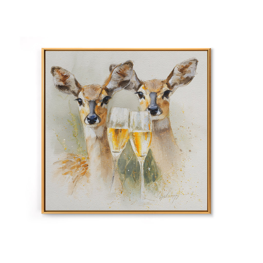Champagne Glasses with Delicate Sparkle Canvas Print, Wedding Art, Bride and Groom, Living Room Decor, Oil Painting, Romance, WED-1x1-54