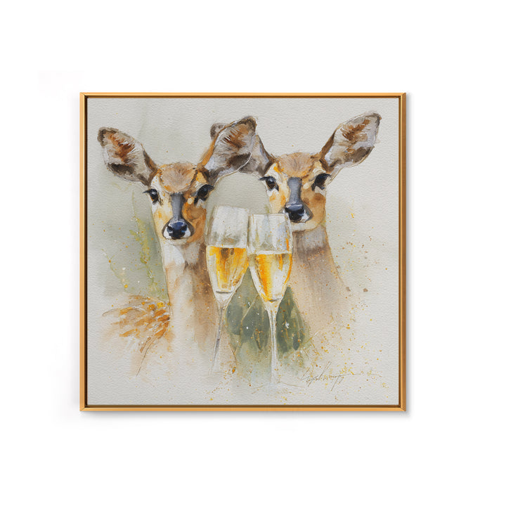 Champagne Glasses with Delicate Sparkle Canvas Print, Wedding Art, Bride and Groom, Living Room Decor, Oil Painting, Romance, WED-1x1-54