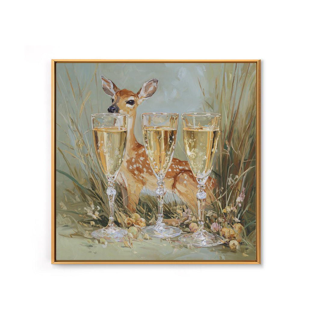 Champagne Glasses with Delicate Sparkle Framed Canvas Print, Wedding Art, Jewish Art, Living Room Decor, Watercolor Art, WED-1x1-6