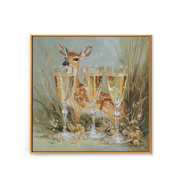 Champagne Glasses with Delicate Sparkle Framed Canvas Print, Wedding Art, Jewish Art, Living Room Decor, Watercolor Art, WED-1x1-6