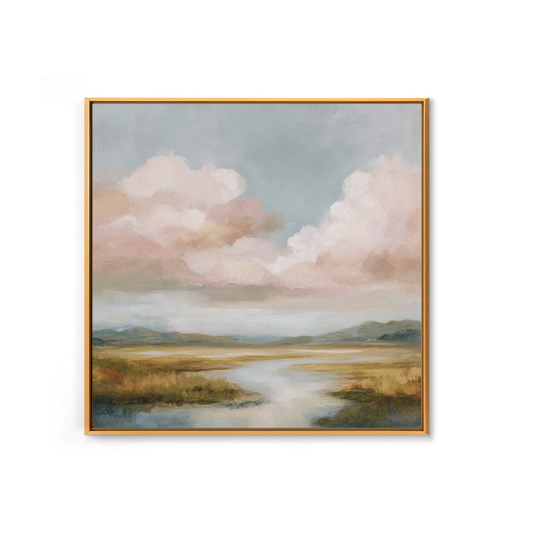 Blush Cloudscape with Dreamy Atmosphere Framed Canvas Print, Wedding Art, Personalized Wedding, Living Room Decor, Romance, WED-1x1-63