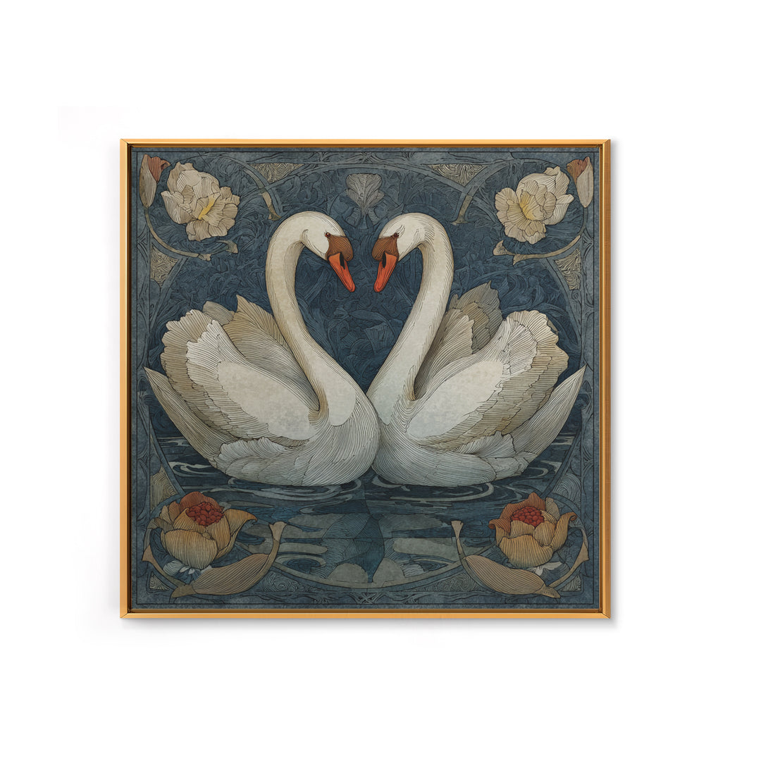Two Swans Forming a Heart on Dark Framed Canvas Print, Wedding Art, Personalized Art, Living Room Decor, Fine Art, Romance, WED-1x1-74