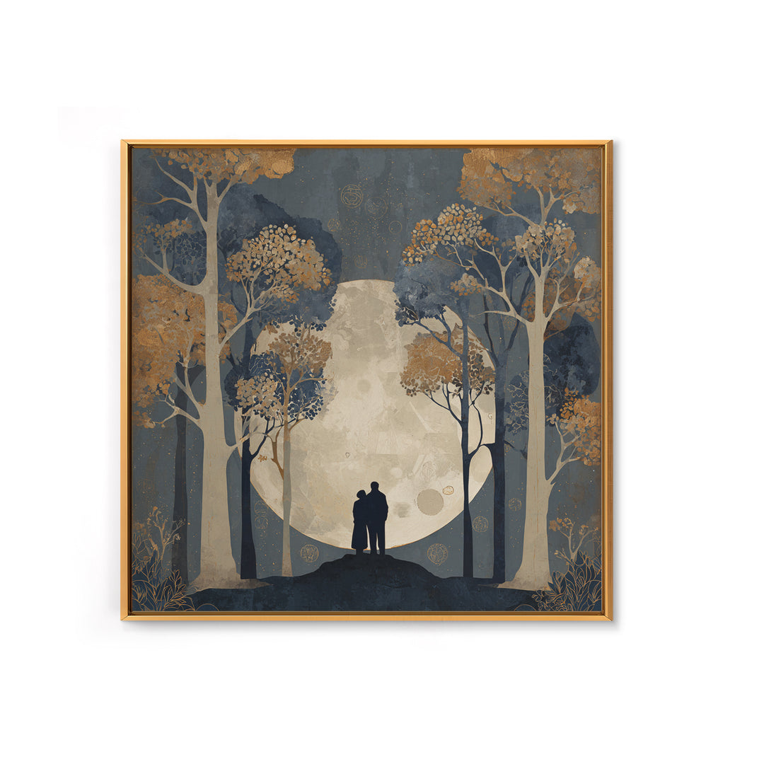 Couple Silhouette Beneath Moonlit Trees Canvas Print, Wedding Art, Neutral Decor, Living Room Decor, Fine Art, Romance, WED-1x1-77