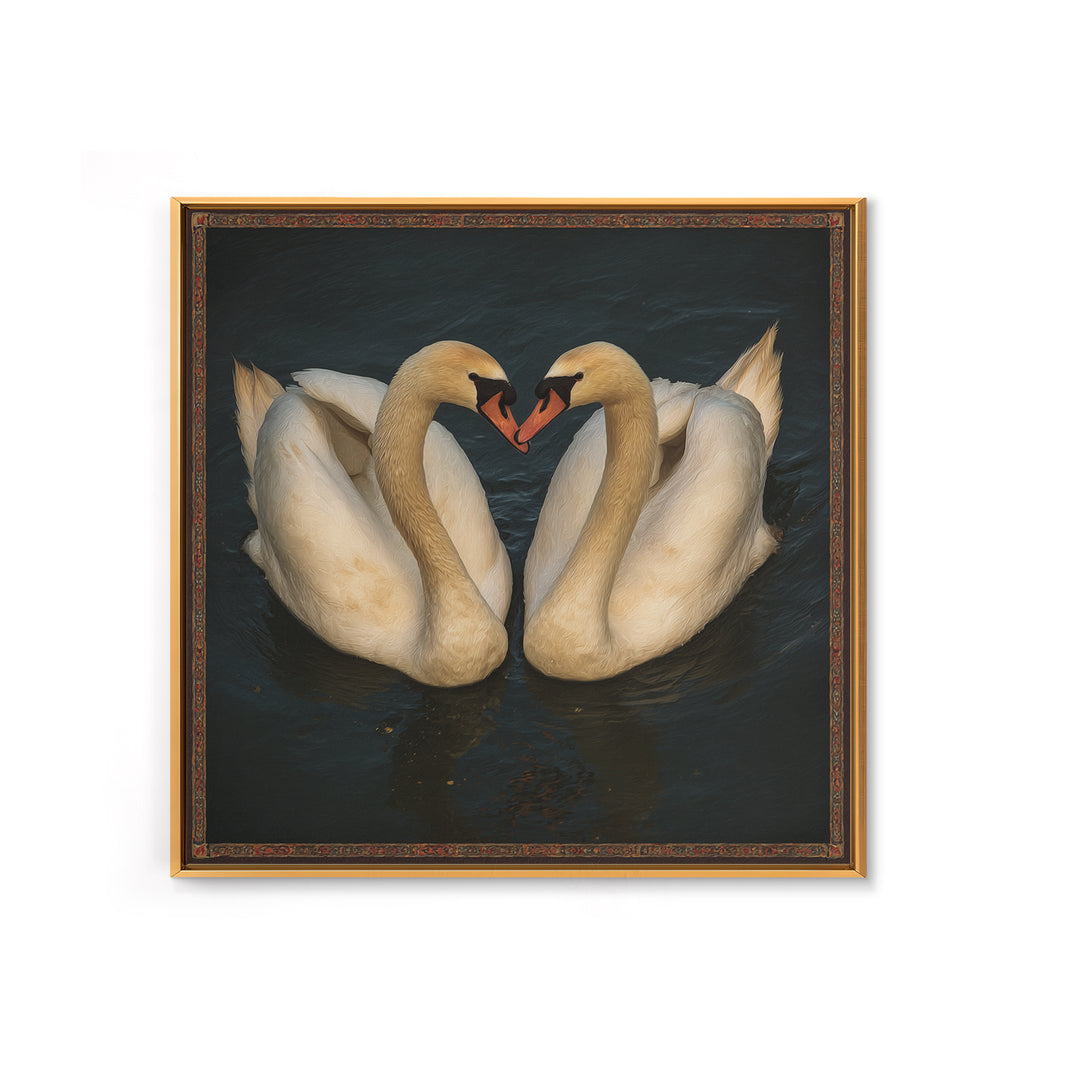 Two Swans Forming a Heart on Dark Canvas Print, Wedding Art, Gallery Decor, Living Room Decor, Fine Art, Romance, WED-1x1-98