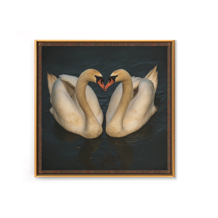Two Swans Forming a Heart on Dark Canvas Print, Wedding Art, Gallery Decor, Living Room Decor, Fine Art, Romance, WED-1x1-98