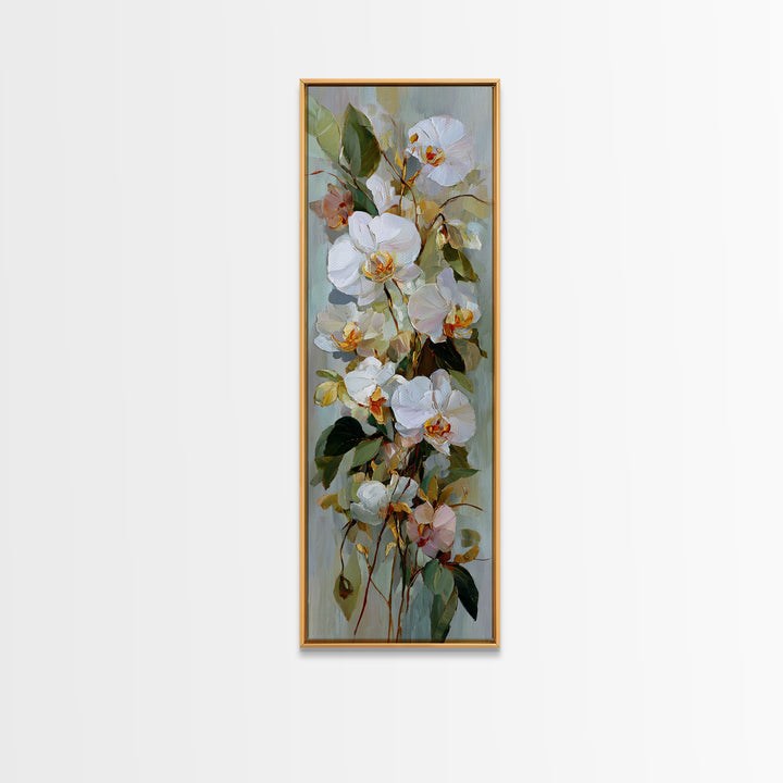 White Orchid and Gold Ribbon Composition Canvas Print, Wedding Art, Personalized Wedding, Living Room Decor, Oil Painting, WED-1x3-12
