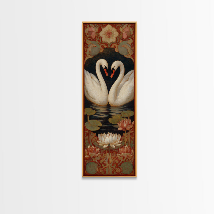 Two Swans Forming a Heart on Dark Canvas Print, Wedding Art, Bride and Groom, Living Room Decor, Romance, Neutral Decor, WED-1x3-14