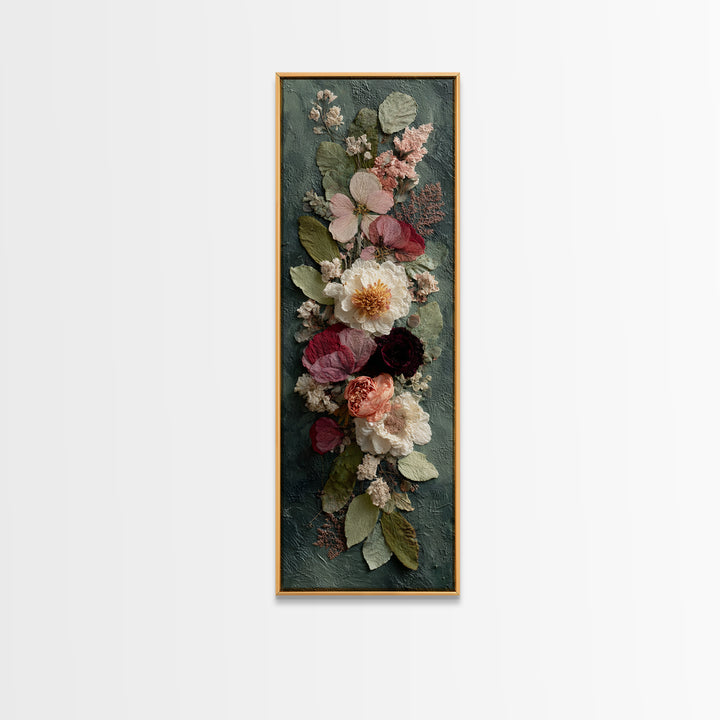 Pressed Flowers from a Wedding Bouquet Framed Canvas Print, Wedding Art, Wedding Stationery, Living Room Decor, Romance, WED-1x3-20