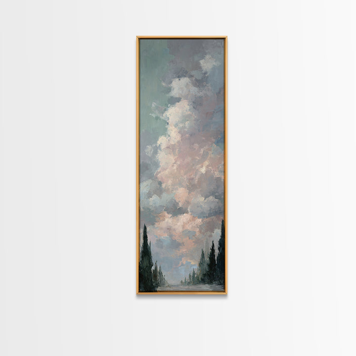 Blush Cloudscape with Dreamy Atmosphere Framed Canvas Print, Wedding Art, Living Room Decor, Watercolor Art, Romance, WED-1x3-3