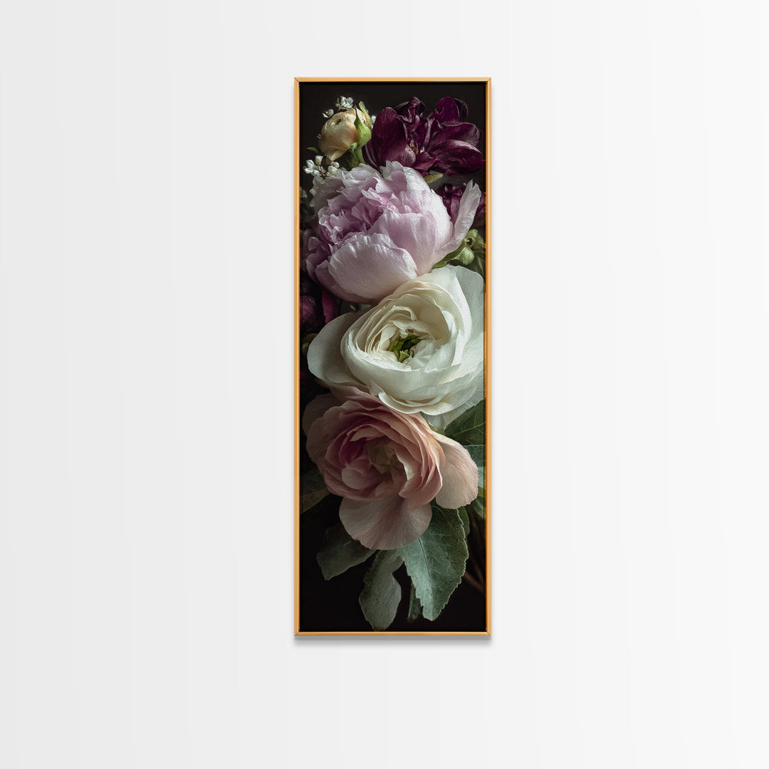 Peony and Ranunculus Bouquet Canvas Print, Wedding Art, Wall Decor, Living Room Decor, Fine Art, Romance, Wedding Gift, WED-1x3-32