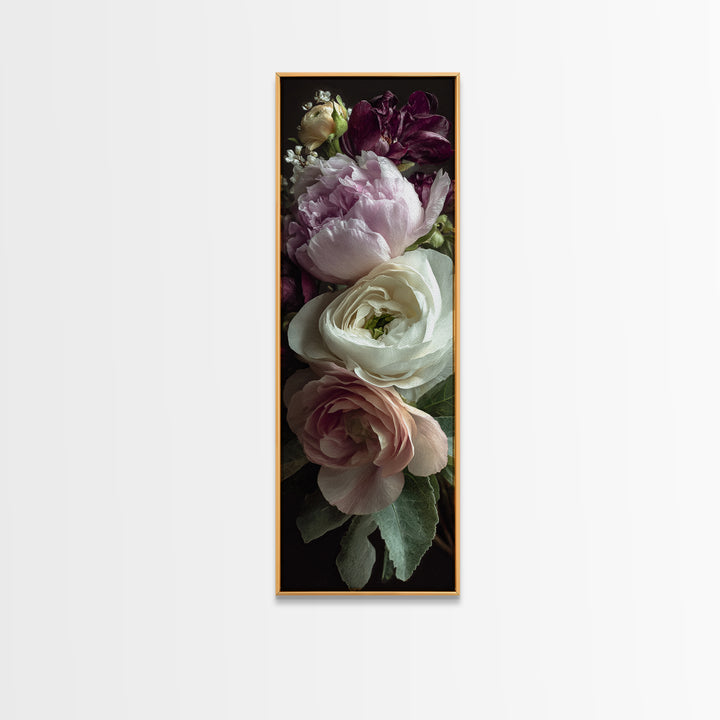 Peony and Ranunculus Bouquet Canvas Print, Wedding Art, Wall Decor, Living Room Decor, Fine Art, Romance, Wedding Gift, WED-1x3-32