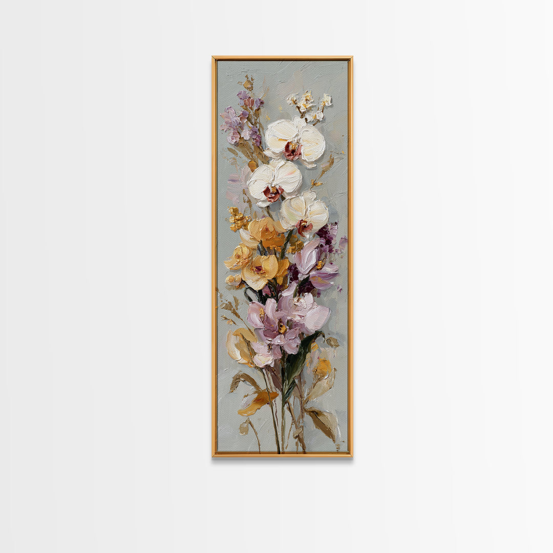 White Orchid and Gold Ribbon Composition Framed Canvas Print, Wedding Art, Neutral Decor, Living Room Decor, Fine Art, Romance, WED-1x3-36