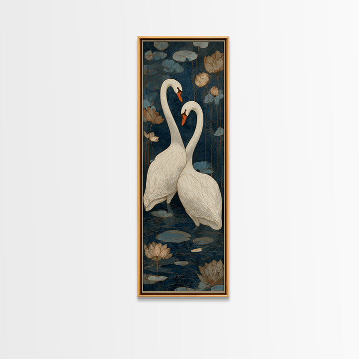 Two Swans Forming a Heart on Dark Canvas Print, Wedding Art, Bride and Groom, Living Room Decor, Romance, Neutral Decor, WED-1x3-38