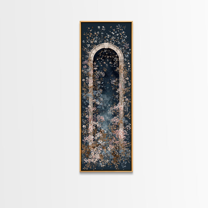 Romantic Garden Arch Covered Framed Canvas Print, Wedding Art, Wedding Reception, Living Room Decor, Watercolor Art, Romance, WED-1x3-46