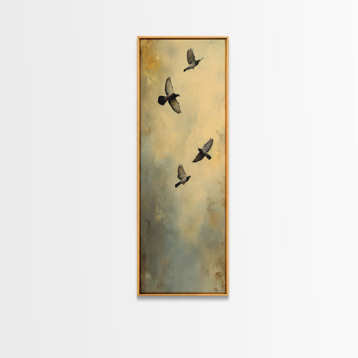 Doves Flying Through Soft Golden Light Framed Canvas Print, Wedding Art, Minimalist Decor, Living Room Decor, Fine Art, Romance, WED-1x3-47