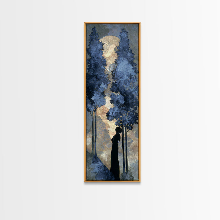 Couple Silhouette Beneath Moonlit Trees Canvas Print, Wedding Art, Modern Decor, Living Room Decor, Fine Art, Romance, WED-1x3-65