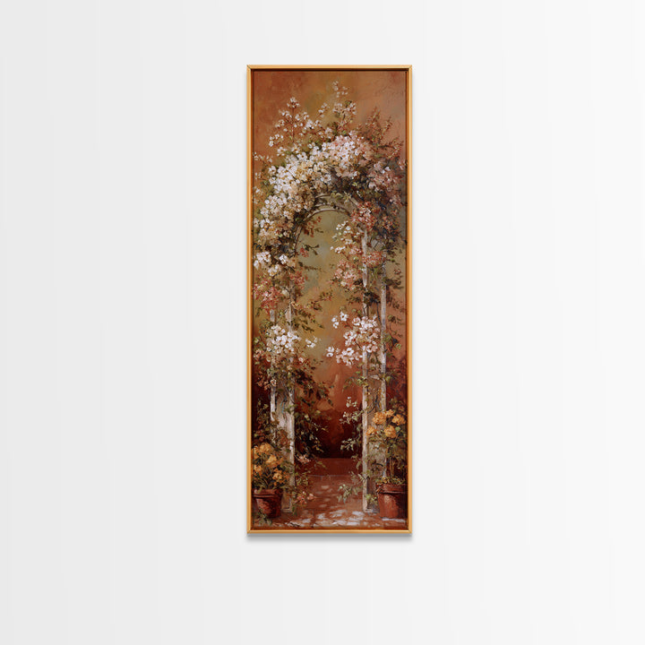 Romantic Garden Arch Covered Framed Canvas Print, Wedding Art, Wedding Reception, Living Room Decor, Watercolor Art, Romance, WED-1x3-70