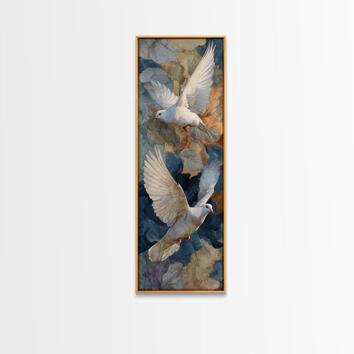 Doves Flying Through Soft Golden Light Framed Canvas Print, Wedding Art, Printable Art, Living Room Decor, Fine Art, Romance, WED-1x3-71