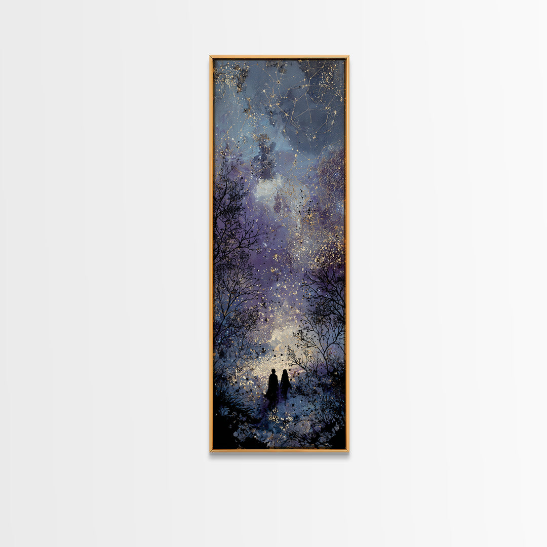Couple Silhouette Beneath Moonlit Trees Canvas Print, Wedding Art, Custom Wedding Gift, Living Room Decor, Fine Art, Romance, WED-1x3-89