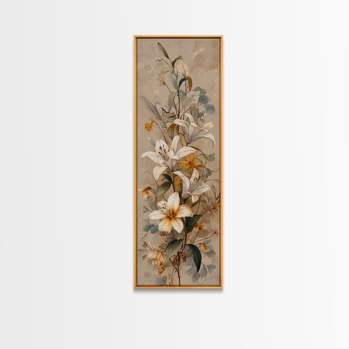 White Lilies and Eucalyptus Arrangement Canvas Print, Wedding Art, Fine Art Print, Living Room Decor, Fine Art, Romance, WED-1x3-93