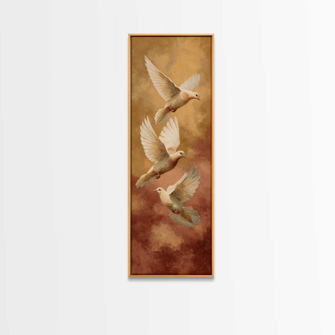 Doves Flying Through Soft Golden Light Canvas Print, Wedding Art, Jewish Art, Living Room Decor, Romance, Personalized Wedding, WED-1x3-95