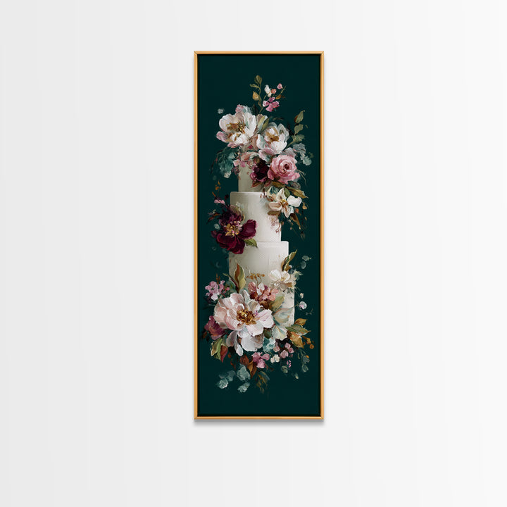 Wedding Cake with Flowers in Painterly Style Canvas Print, Wedding Art, Wedding Stationery, Living Room Decor, Romance, WED-1x3-98
