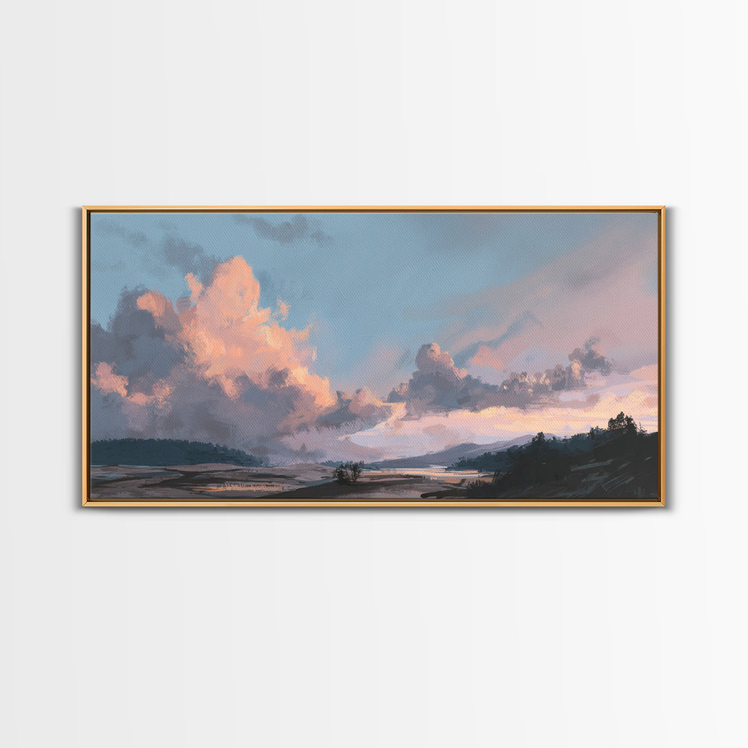 Blush Cloudscape with Dreamy Atmosphere Framed Canvas Print, Wedding Art, Wedding Decoration, Living Room Decor, Romance, WED-2x1-11