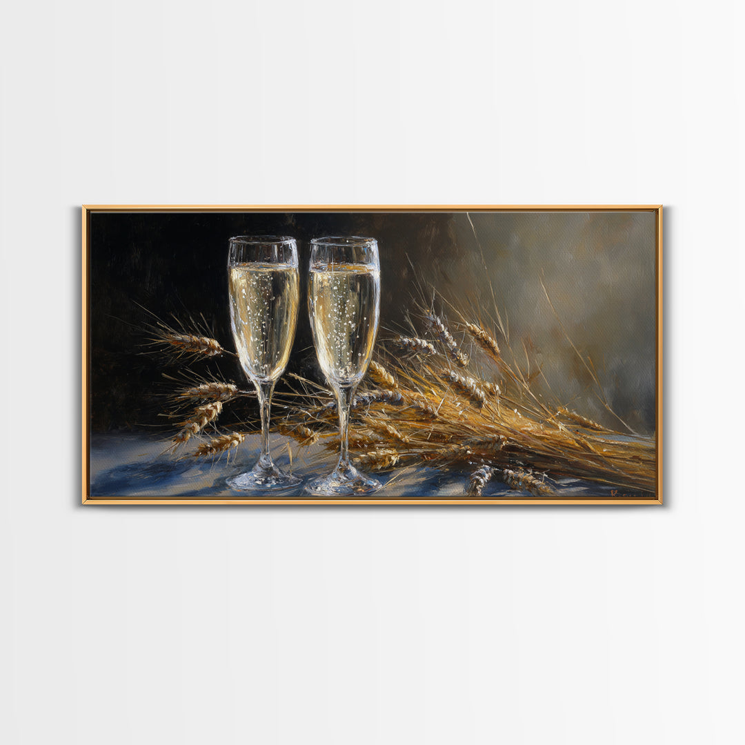 Champagne Glasses with Delicate Sparkle Canvas Print, Wedding Art, Wall Decor, Living Room Decor, Abstract Art, Romance, WED-2x1-2