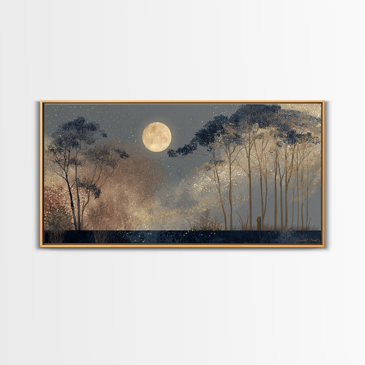 Couple Silhouette Beneath Moonlit Trees Canvas Print, Wedding Art, Art, Living Room Decor, Romance, Custom Wedding Gift, WED-2x1-49