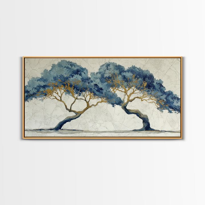 Two Intertwined Trees as Symbolic Artwork Framed Canvas Print, Wedding Art, Custom Wedding, Living Room Decor, Romance, WED-2x1-67