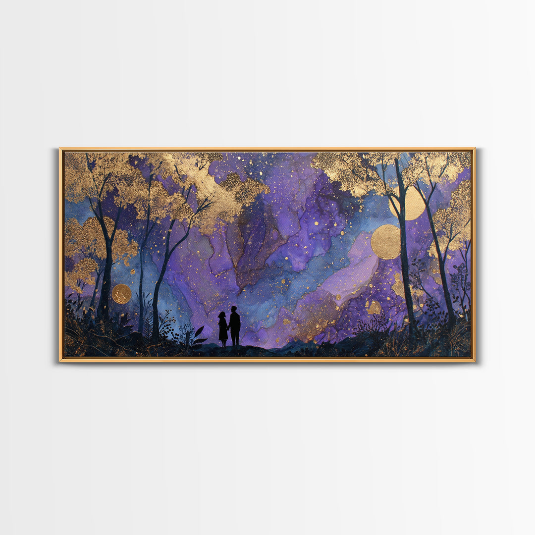 Couple Silhouette Beneath Moonlit Trees Canvas Print, Wedding Art, Art, Living Room Decor, Romance, Custom Wedding Gift, WED-2x1-73